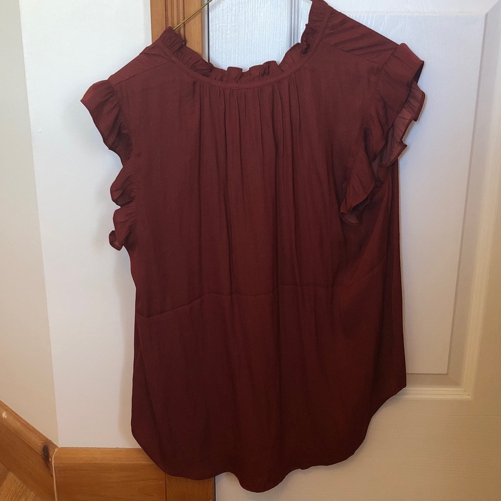 Women's Rust Ruffle Sleeve Blouse - Picture 3 of 3